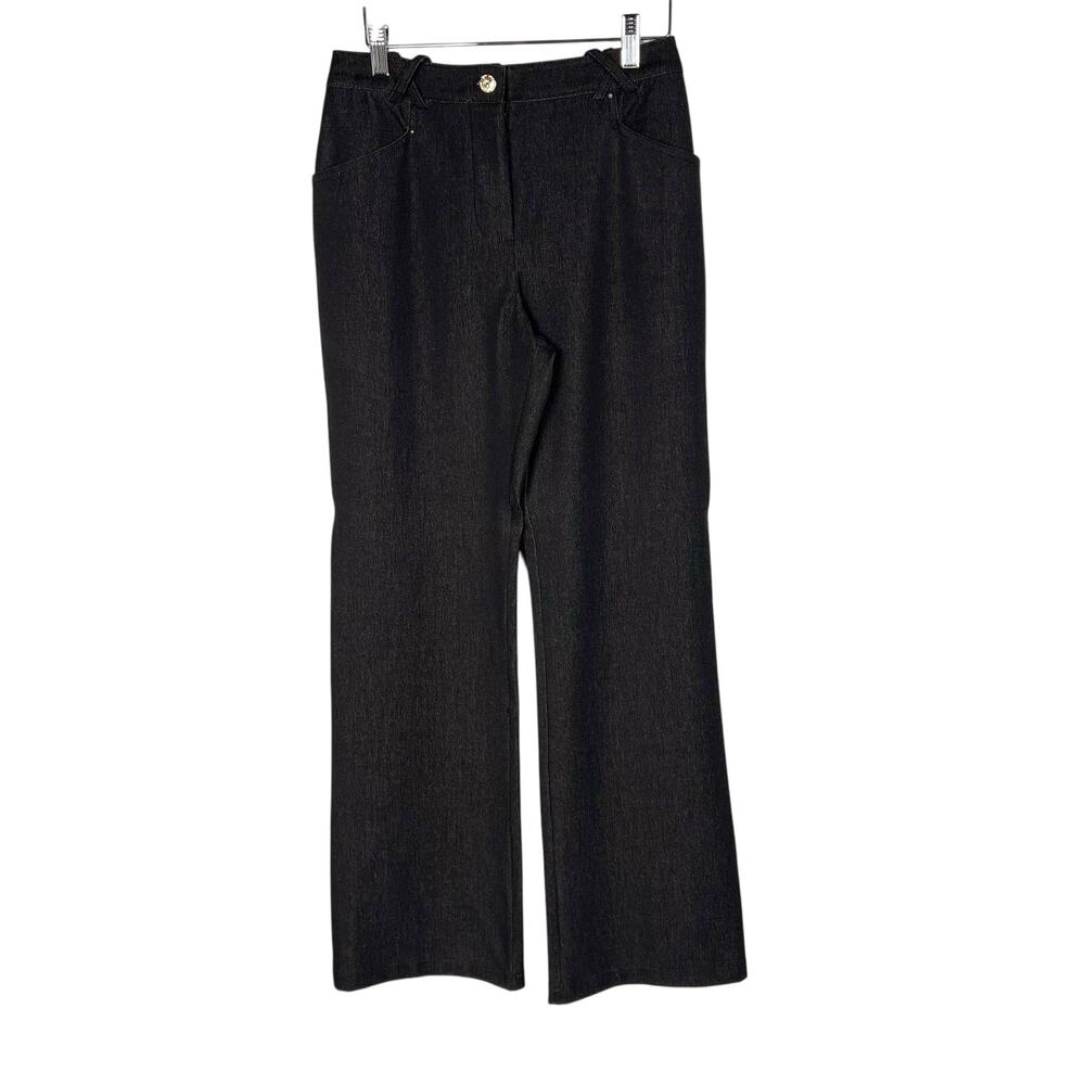 St John Sport Size 2 Black Gray Straight Leg Denim Jeans Stretch Zip Pockets